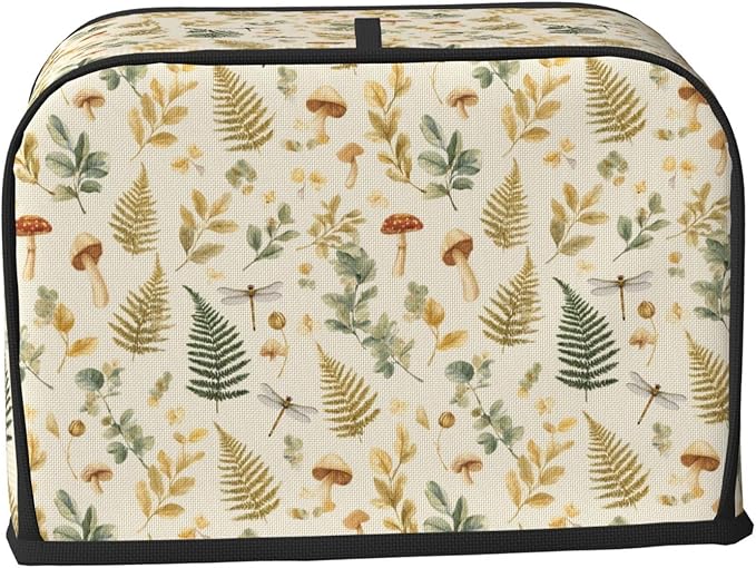 2 Slice Toaster Cover for Kitchen Mushroom Botanical Leaf aterproof and Dustproof Toaster Dust Cover with Side Pockets Decorative Universal Cover for Wide Slot Toasters and Small Appliances