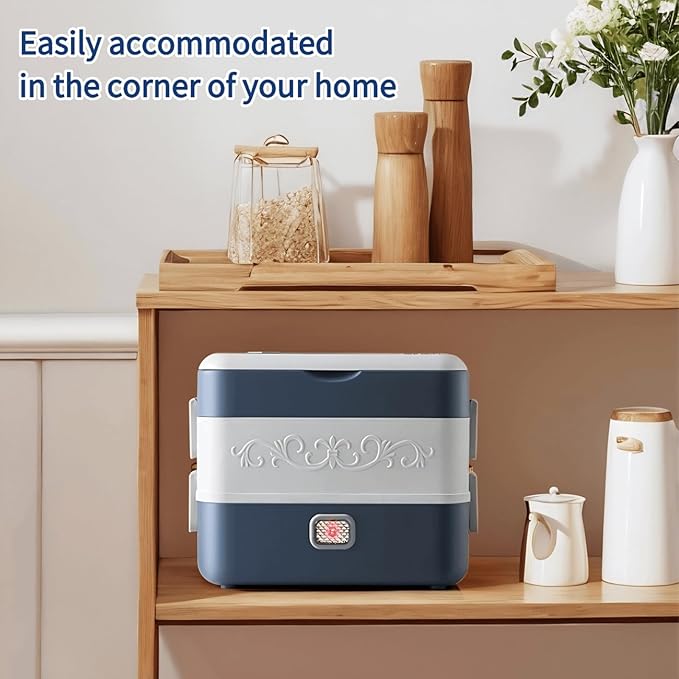 Electric Lunch Box for Adults, 200W Heated Lunch Containers 2.4L(10Cups) Stainless Steel Electric Food Warmer,4 bowls Double Layer Quick Heatable Lunchbox for Office/Home