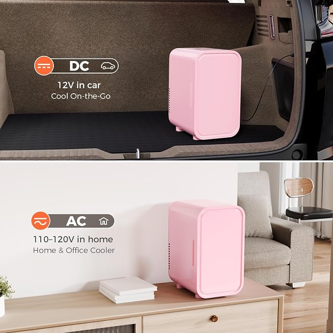OSTBA Mini Fridge for Skincare, 6 Liter/8 Can 110V AC/DC Portable Thermoelectric Cooler Refrigerators for Bedroom, Skincare, Beverage, Office, Dorm Room and Car, Pink