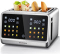 4 Slice Touchscreen Toaster, Digital Display Stainless Steel Toaster with Extra Wide Slots, 6 Shade Settings, Defrost Reheat Cancel Functions, Removable Crumb Tray