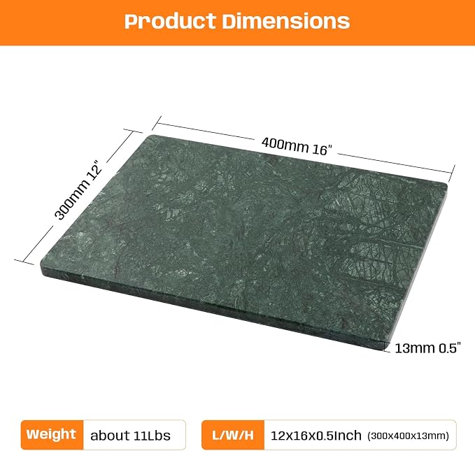 Green Marble Cutting Board 12x16 Inch, Marble Slab Pastry Board With Non-Slip Feet For Baking, Cheese, Charcuterie, Chocolate