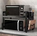 Extendable Microwave Oven Rack, 15.7~24.8" L Expandable Microwave Stand with Storage Shelf Heavy Duty with 6 Hooks and Chopsticks Cutting Board Holder for Kitchen Countertop