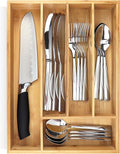 Pristine Bamboo Silverware Organizer - Small Extra-Deep Wooden Kitchen Drawer Organizer Divider for Spoons, Forks, Knives & Cutleries - 5 Slots