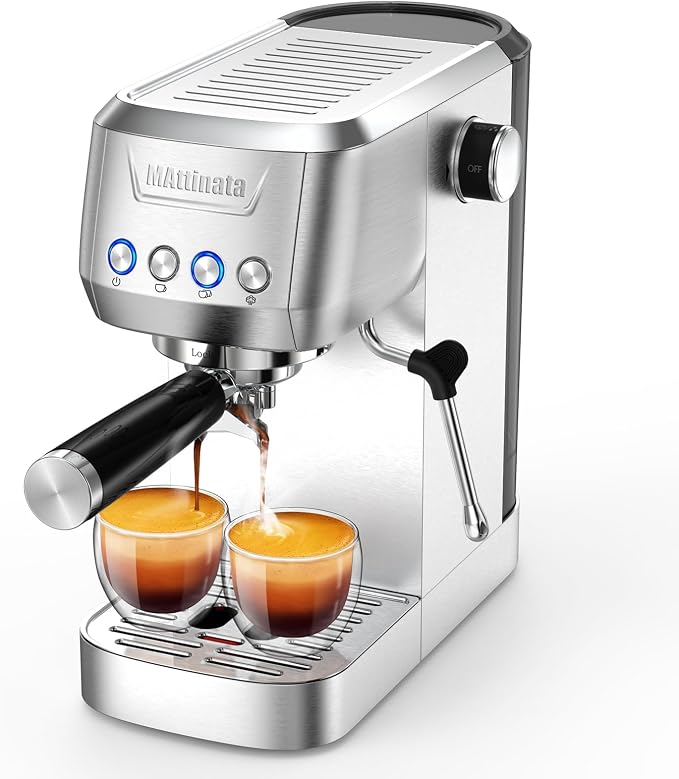 MAttinata Espresso Machine 20 Bar, Compact Espresso Maker with Milk Frother | Stainless Steel Coffee Maker, Italian Pump, Steam for Cappuccino Latte, Removable Water Tank, Small for Home, Silver