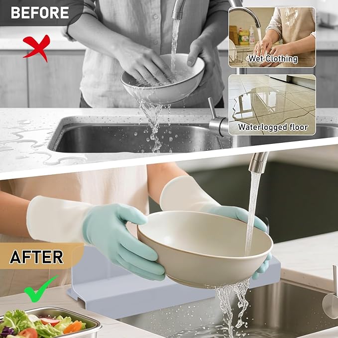 Kitchen Sink Splash Guard 23" Self-Draining Silicone Water Guard with High Splash Wall & Strong Suction Cups for Faucet, Countertop & Sink Edge, Keeps Sinks Dry, Dishwasher Safe (Gray)