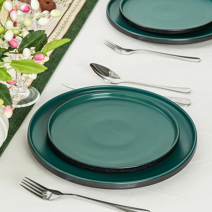 Ceramic Salad & Dessert Plates Set, 8 Inch, Set of 4, Modern Green | Stoneware, Dishwasher & Microwave Safe, Small Dinner Plates, For Cake, Fruits, Waffle, Pasta, Salad
