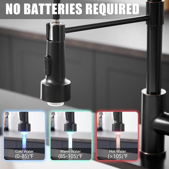 GIMILI Oil Rubbed Bronze Kitchen Faucet with Pull Down Sprayer Single Hole LED Sink Faucet, Suitable for Farmhouses, RV, Laundry Room, Outdoor, and Campers. Llave para fregadero de cocina