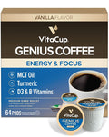 VitaCup Genius Vanilla Keto Coffee Pods w/MCT Oil, Turmeric, B Vitamins, & D3 for Energy & Focus in Single Serve Pod Compatible with K-Cup Brewers Including Keurig 2.0, 64 CT