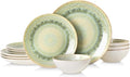 DOMICREVERY Ceramic Dinnerware Sets for 4, 12 Pieces Plates and Bowls Sets, Moss Green
