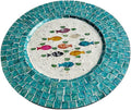 13 Inch Mother of Pearl Shell Placemat Plate – Large Round Decorative Heat for Table or Kitchen,Cabinet, Tabletop (Blue Colored Fish, 13 Inch)