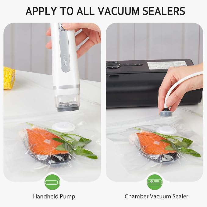 Syntus 40 Reusable Vacuum Sealer Bags for Food, 8" x 10" and 12" x 13" (S+L) Food Storage Zipper Bags with Air Valve BPA-free Leakproof Keep Food Freshness, Compatible with Compact Vacuum Sealers