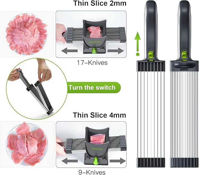 Fresh Meat Slicer Cleaver, Thickness Adjustable 2 or 4 mm, Manual Fresh Meat Cutter, Fresh Meat Slicing Shredding, Fresh Beef Pork Mutton for Home Cooking BBQ Hot Pot Meat Slicer, Meat Cleavers