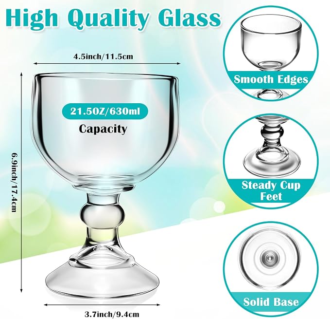 Sabary Set of 24 21.5 oz Schooner Margarita Glasses Bulk, Extra Large Shrimp Glass Clear Fishbowl Cup Thick Bottom Goblet Cocktail Glasses for Coronaritas Beer Margarita Juice Water