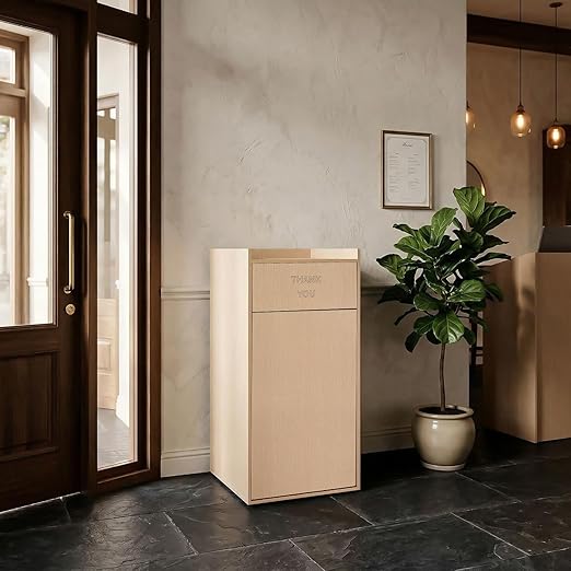 30 Gallon Commercial Trash Can, Wooden Trash Can Cabinet with Tray Holder Garbage Can withTrash Bag for Restaurants, Cafes, Kitchens, and Offices, Durable Garbage Receptacle (Wood Color)