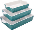 NutriChef 3-pc Casserole Dish Set for Oven, Ceramic Lasagna Baking Dishes, Deep Serving Dish with Handles - Aqua, (14.7"/ 10.8"/ 7.9")