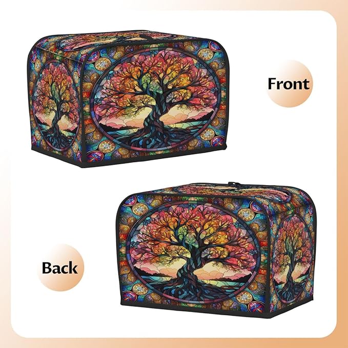 Tree of Life Glass Color Toaster Cover 4 Slice Dust and Fingerprint Protection Toaster Bread Maker Covers Washable Kitchen Small Appliance Covers for Kitchen Accessories Decor Bakeware Women Gift