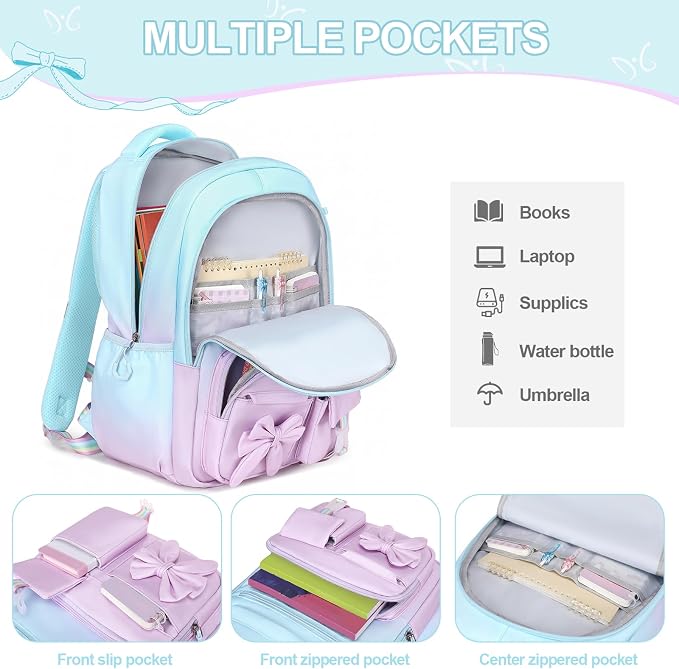 DIGOBAY Girls Backpack - Includes 14oz Insulated Water Bottle, Girls School Backpack Set with Lunch Bag & Pencil Case, Girl Teens for Elementary Preschool Middle School