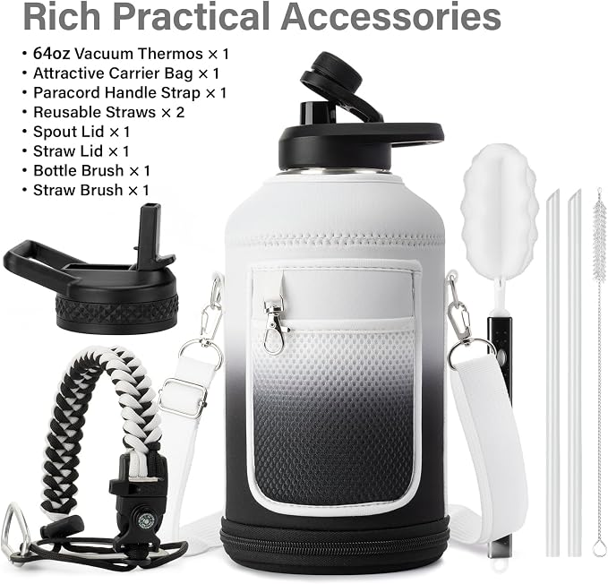 DYSANKY Insulated Water Bottle with Portable Carrier Bag for Outdoor 64 oz