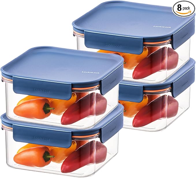 LocknLock Tritan Plastic Bisfree Modular Plus Food Storage Container Set, 8 set (4 containers & 4 Lids)- Navy