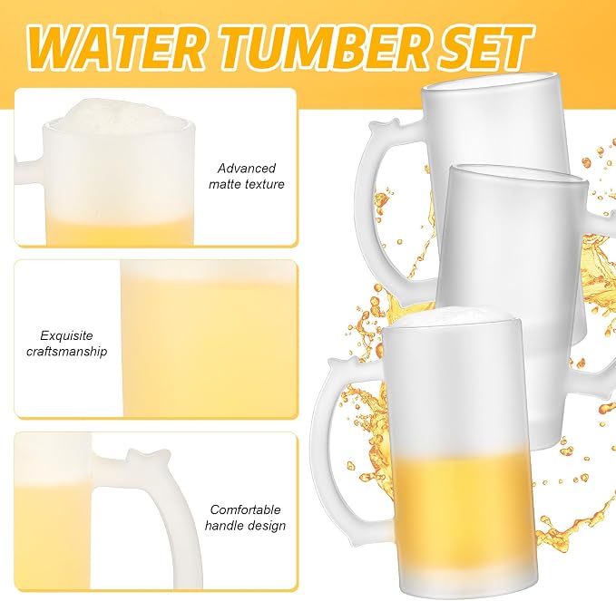 Mifoci 18 Pcs Sublimation Blank Beer Mugs Personalized Tazas Para Father's Day Present 16 oz Frosted Beer Glass Cups Can Add Photo Text or Image Gift for Dad Husband Groomsmen Wedding Oktoberfest