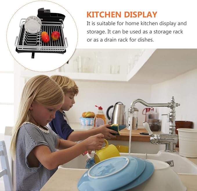 Garneck Multi-Function Aluminum Alloy Dish Draining Rack with Silver Frame and Black Base, Kitchen Storage Shelf for Dish Organization and Drying, Sink-Compatible Kitchen Organizer