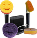Smilyeez Caddy Combo, Sink Caddy, Smiling Handle, 2 Scrub Moji Sponges, Dishwand with 2 Mini Moji Sponges (Black)