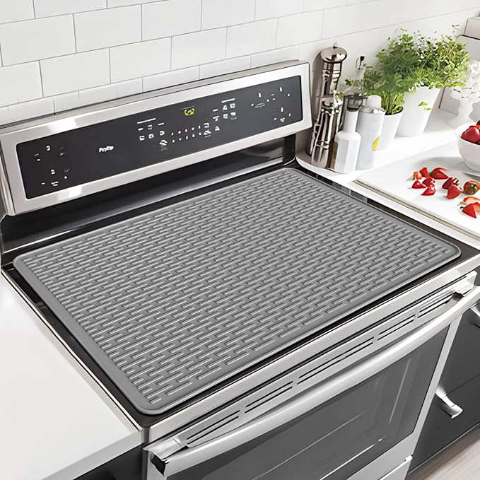 LOPNUR Electric Stove Cover for Stove Top, 27.8"x20" Silicone Stove Mat for Glass Top Stove Cover, Heat Resistant Induction Cooktop Protector, Non-Slip Kitchen Glass Cooktop Protector, Grey