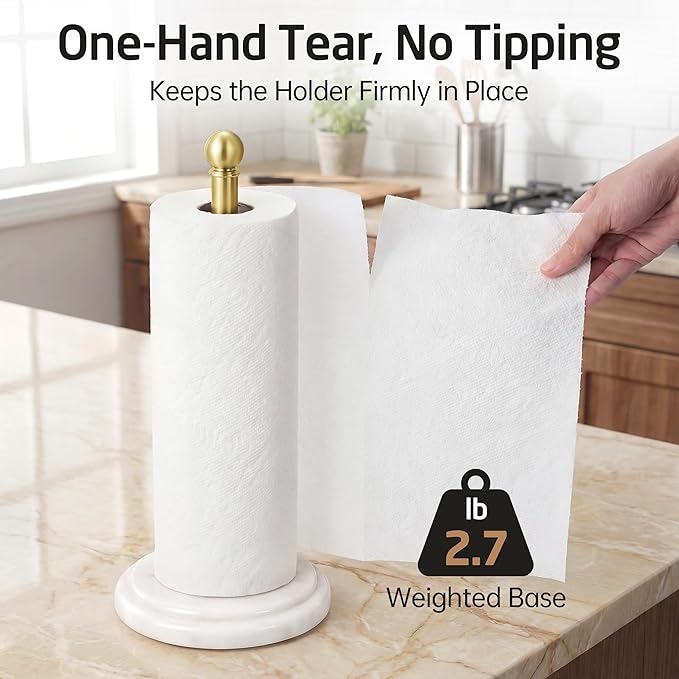 KES Brushed Gold Marble Paper Towel Holder Countertop with 2X Weighted Base, Rustproof 18/8 Stainless Steel Freestanding Paper Towel Roll Holders for Kitchen, Antique Gold, KPH208-BZ