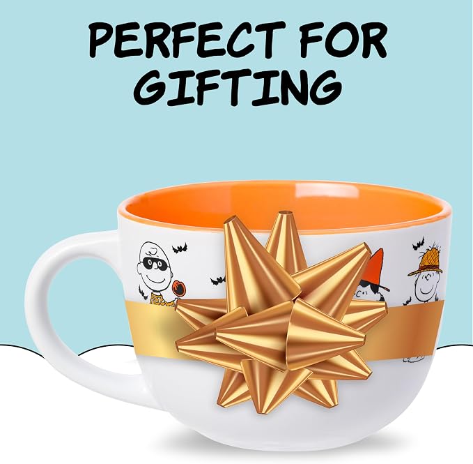 Silver Buffalo Peanuts Halloween Featuring Snoopy (Vampire), Woodstock (Vampire), Charlie Brown (Skeleton), Lucy (Witch), and Linus (Scarecrow) Ceramic Soup Mug, 24 Ounces