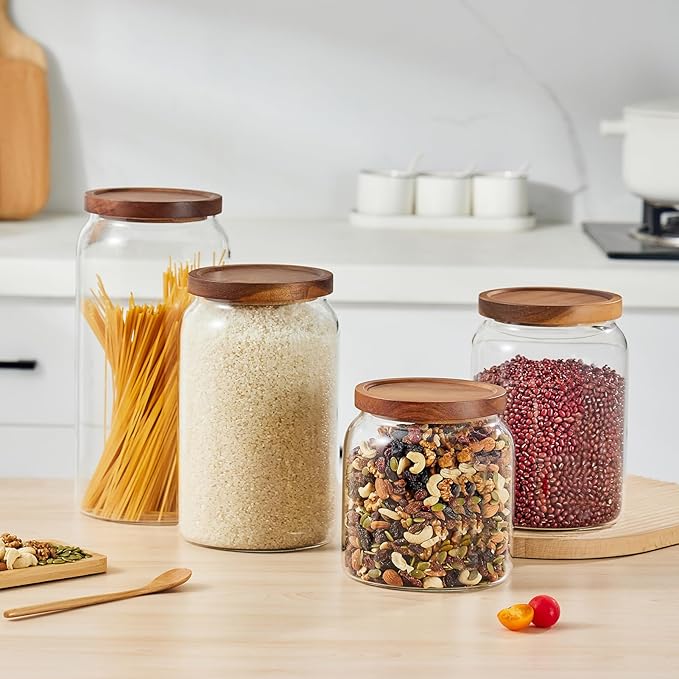 Sweejar Large Glass Candy Jars with Wooden Lids, 1 Gallon Glass Jar with Lid, Sugar/Flour Storage Containers, Big Glass Canisters with Airtight Lid, 1 Pack