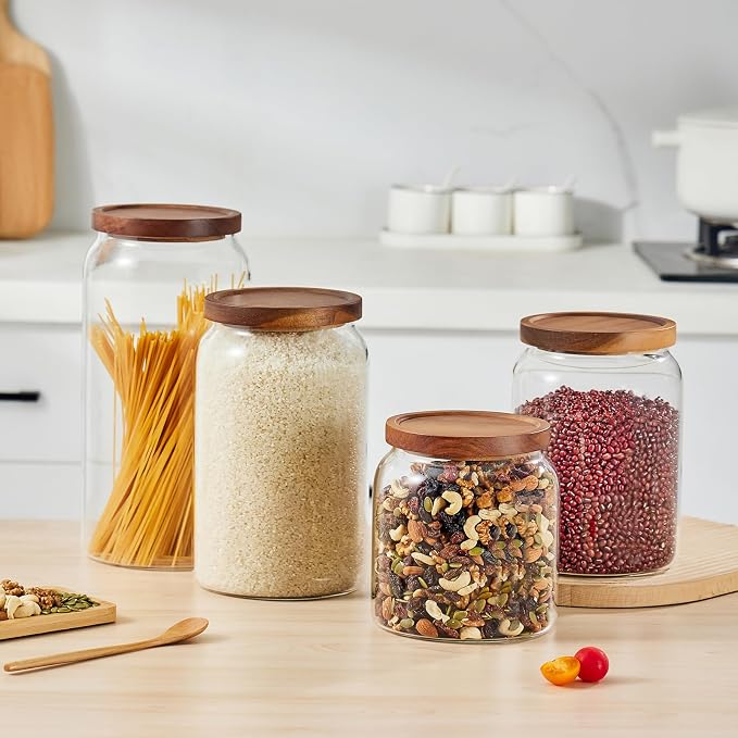 Sweejar Large Glass Candy Jars with Wooden Lids, 1 Gallon Glass Jar with Lid, Sugar/Flour Storage Containers, Big Glass Canisters with Airtight Lid, 2 Pack