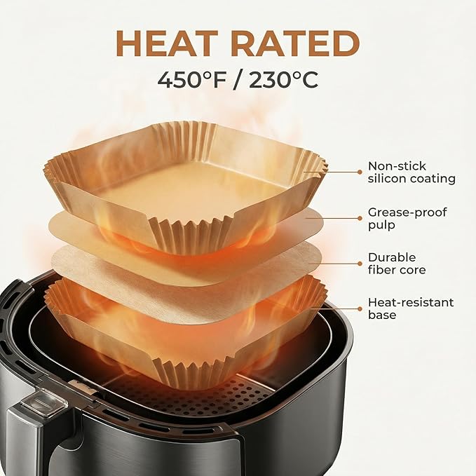 400Pcs Air Fryer Liners Disposable,8" Square Food Grade Air Fryer Paper Liners,Non-Stick Parchment Paper Liners for Ninja AF141 5 QT Pro AF181 6.5QT,Cosori Chefman 6 QT &Other 5 to 8Qt Airfryer