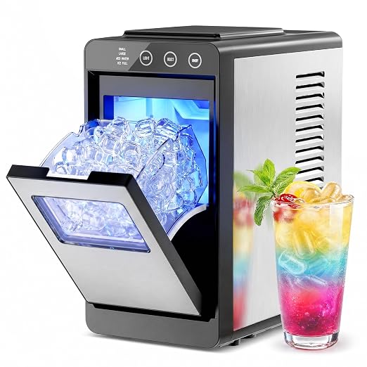 Electactic Countertop Ice Maker, 26Lbs Daily Ice Production, 0.8L Water Tank, Self-Cleaning, Adjustable Ice Size, One-Touch Operation, Interior Light, Portable Ice Maker for Home, Office & Party