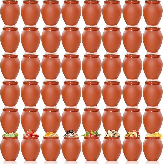 FirstGift 48 Pcs Natural Cantaritos De Barro 3oz - Unpainted Mexican Clay Shot Glasses for Tequila & DIY, Handmade Terracotta Cups for Taco Tuesday, Large Fiesta Party & Crafts