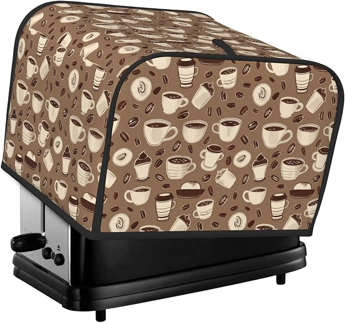 Toaster Cover 4 Slice Coffee Pattern Bean Kitchen Small Appliance Covers with Pockets Dust and Fingerprint Protection