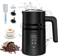 4 in 1 Electric Milk Frother Automatic Hot & Cold Foam Maker Auto Shut-Off Durable Stainless Steel Milk Frother Enjoy Perfect Milk Froth in 2 Min for Macchiato (Black-With Digital Display)