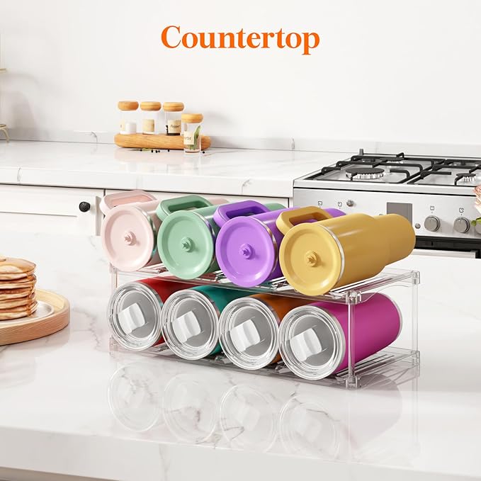 Lifewit Stackable Bottle Storage Organizer, Clear Freestanding Wine Holder for Cabinet, Large Slot Water Bottle Tumbler Cup Organizer for Pantry, Plastic Wine Rack for Fridge Cellar, 2Tier Hold 8