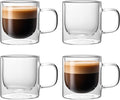 NIRA.Z Double Wall Glass Coffee Mugs Set of 4, 12 oz Insulated Borosilicate Glass Cups with Handle, Clear Thermal Espresso Latte Cappuccino Tea Cups for Hot & Cold Drinks