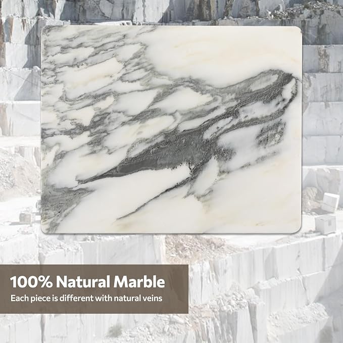 Marble Cutting Board for Kitchen, 16 x 20 Inch Pastry Board With Non-Slip Feet for Baking, Marble Slab, Gifts, White Marble Black Veins