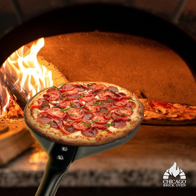 Chicago Brick Oven Turning Perforated Pizza Peel - 7" Diameter - 35" Overall Length - Premium Pizza Peel, Pizza Steel, 12 Inch for Professional and Home Use