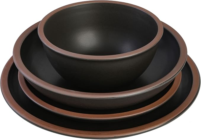 Gibson Elite Lagos Coupe Dinnerware Set, Service for 4 (16pcs), Black