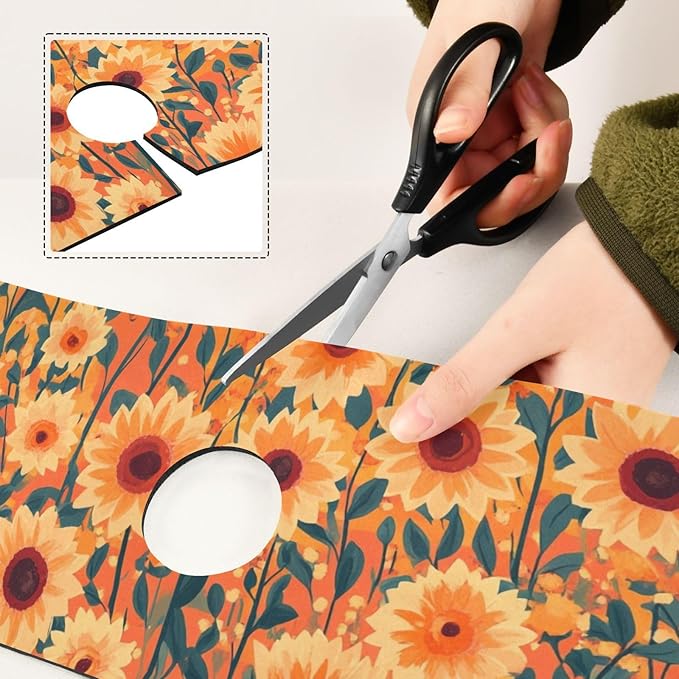 Kitchen Sink Splash Guard 2 PCS 14.7 Inch Sink Faucet Mat Splash Guard for Bathroom Countertop Water Absorbent Foldable Cuttable Soft Washable Orange Sunflowers and Poppy Flowers