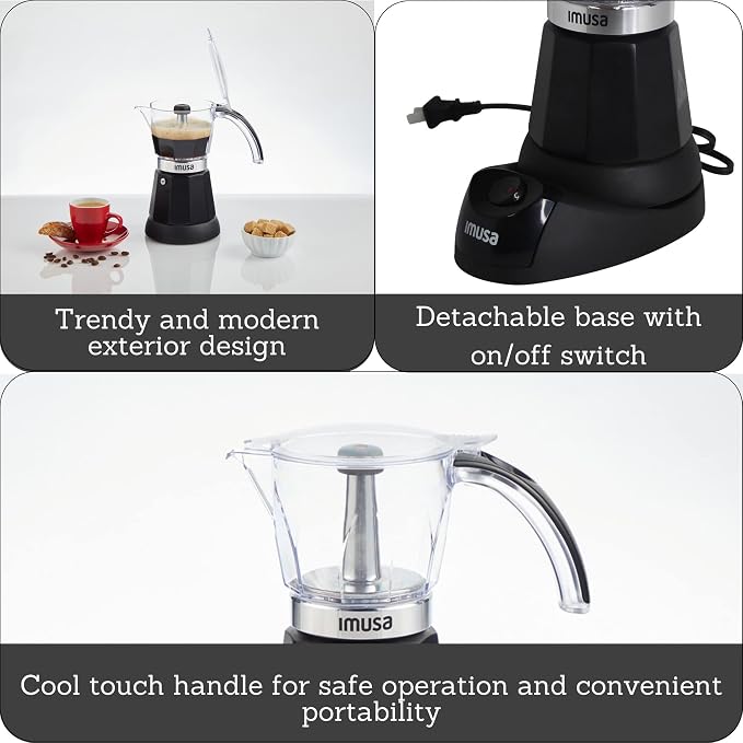 Imusa 6 or 3 Cup Electric Espresso Maker Black Coffee Machine for Cuban Coffee, Moka and Espresso Drinks (Pack of 2)
