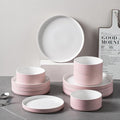 Pink Ceramic Dinnerware Set for 4, 12 Piece Porcelain Plates and Bowls Set for 4, Modern Stoneware Chip and Scratch Resistant Dish Sets, Dinner Plates Set, Microwave and Dishwasher Safe (Pink)