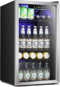 Antarctic Star Mini Fridge -130 Can Beverage Refrigerator for Soda Beer or Wine, Stainless steel door frame, for Office or Bar with Adjustable Removable Shelves, Silver, 3.1 Cu.Ft
