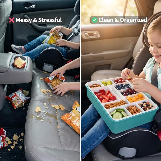 Snackle Box Container with Ice Pack, Reinforced Latches & Large Capacity, Travel Snack Box, Charcuterie Board with Lid, Divided Veggie Tray for Road Trips Picnic Boat Beach Blue