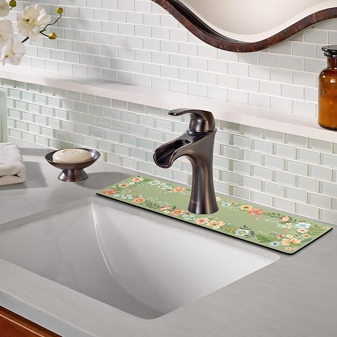 Sink Faucet Absorbing Mat, 2 Pack Drying Mat Around Faucet Sink Splash Guard Behind Faucet Sinkmat For Kitchen Bathroom Island Rv 24 * 5.5 Inch (60 * 14 cm)
