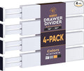 4-Pack Drawer Dividers - 2.6 Inches High, Adjustable 16 to 22 Inches Bamboo Drawer Organizer, Large Expandable Separator for Clothes, Dresser, Bedroom, Bathroom, Baby, Office, Kitchen Utensils, White