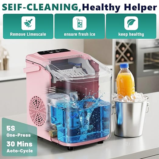 OLIXIS Countertop Ice Maker with Self-Cleaning, Portable Ice Maker Machine with Ice Scoop, 26Lbs/24H, 9 Cubes in 6 Mins, 2 Sizes of Bullet Ice for Home, Kitchen, Office