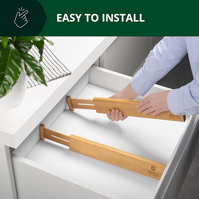 ROYAL CRAFT WOOD Drawer Divider and Organizer for Kitchen Organization - Luxury Bamboo Silverware Drawer Organizer